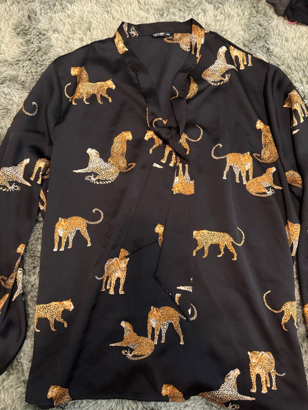 SHEIN Black Blouse with Gold Leopard Print